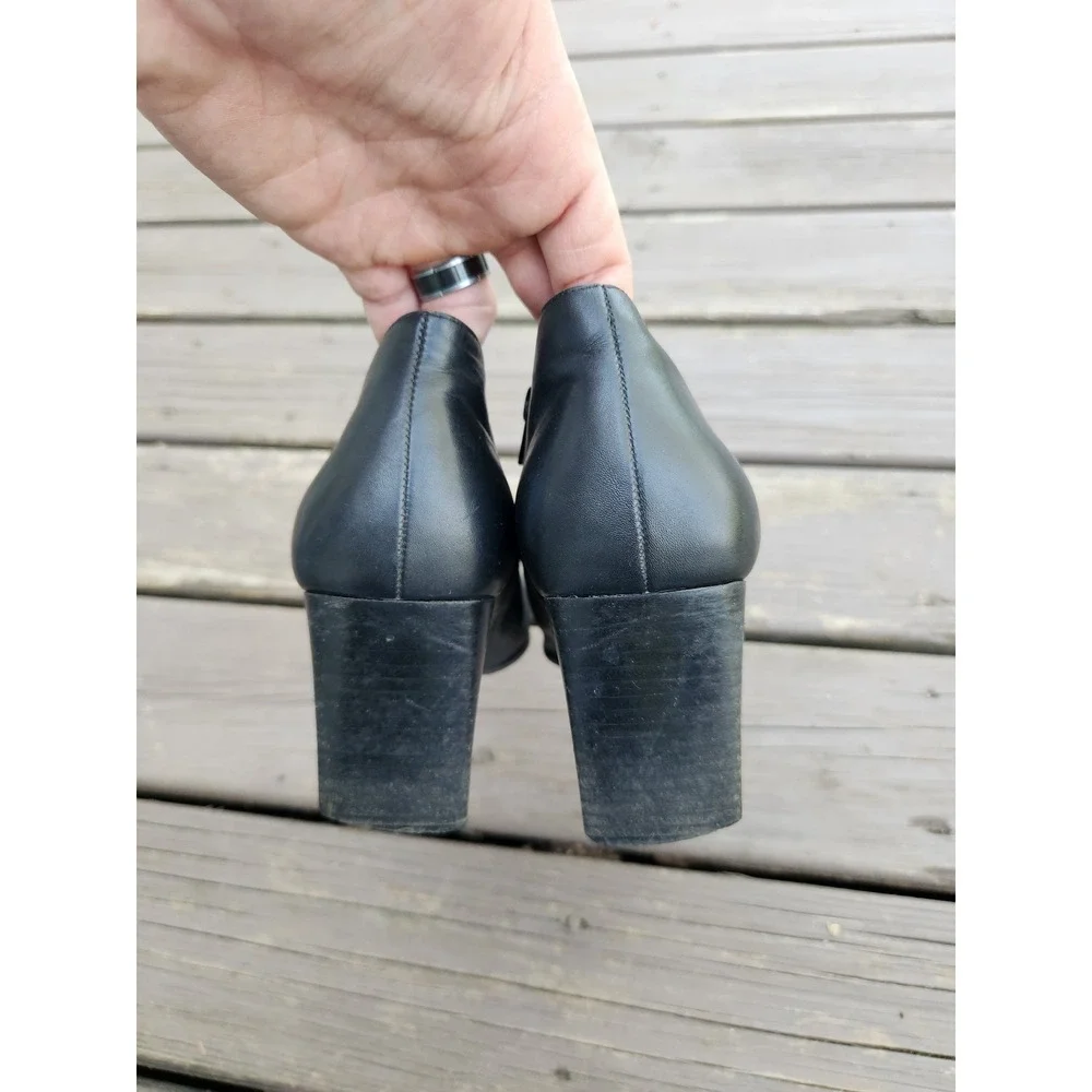 Vintage 90s Bandolino Urbane Ankle Boots Black Leather Square Toe Block Heel 9.5